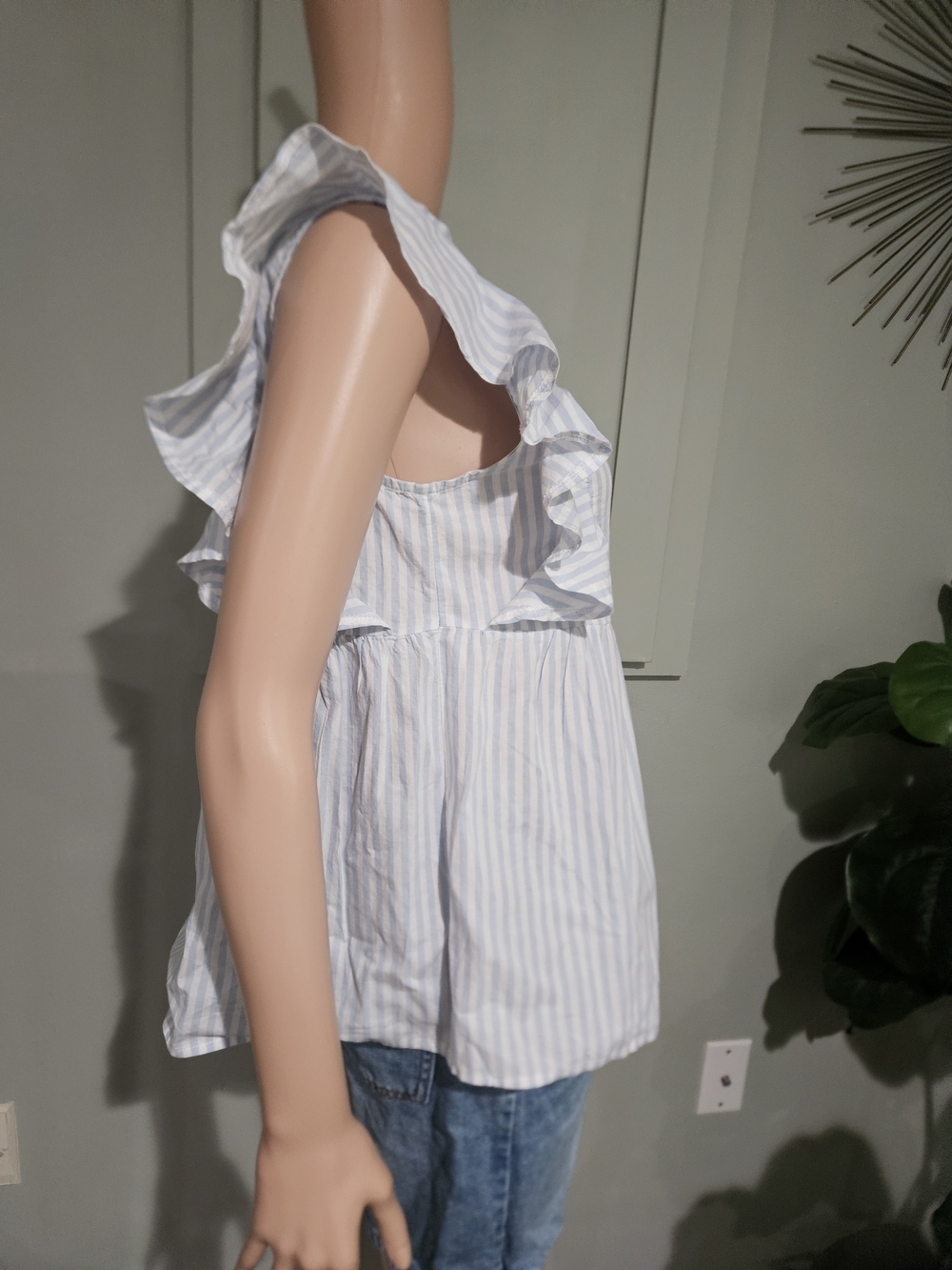 LaRoque Original Blue & White Stripe Ruffle Sleeve Babydoll Top – Size Medium - Picture 5 of 14
